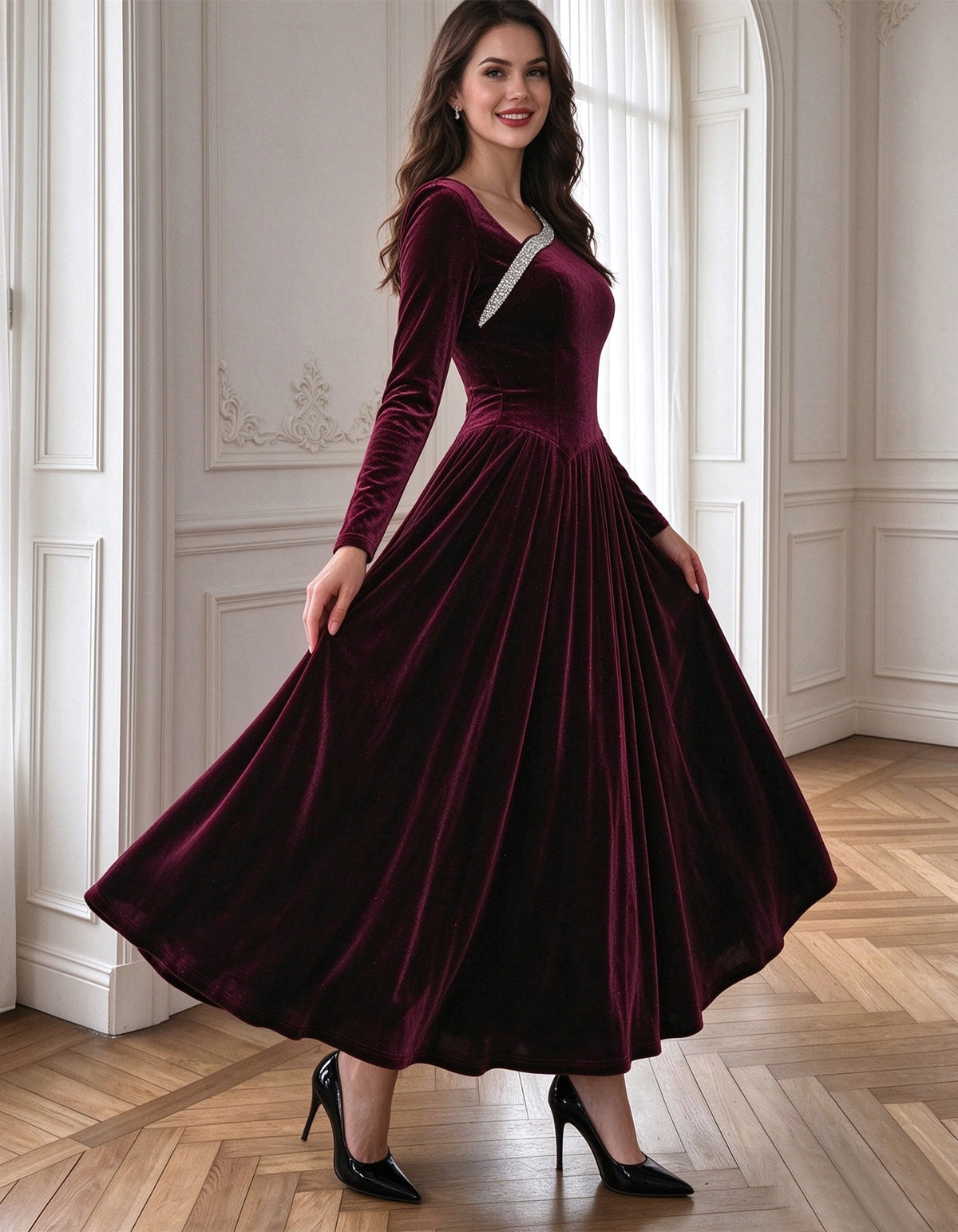 Burgundy Velvet Midi Dress