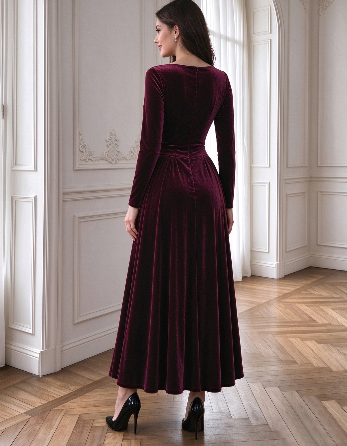 Burgundy Velvet Midi Dress