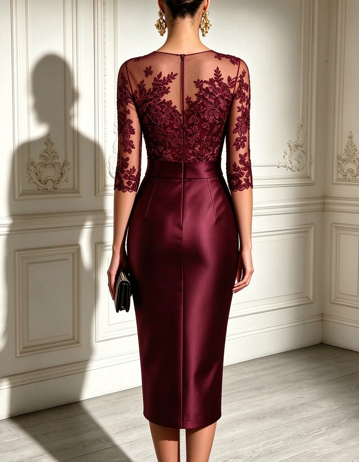 Boat Neck Lace & Satin Bow Waist Midi Dress