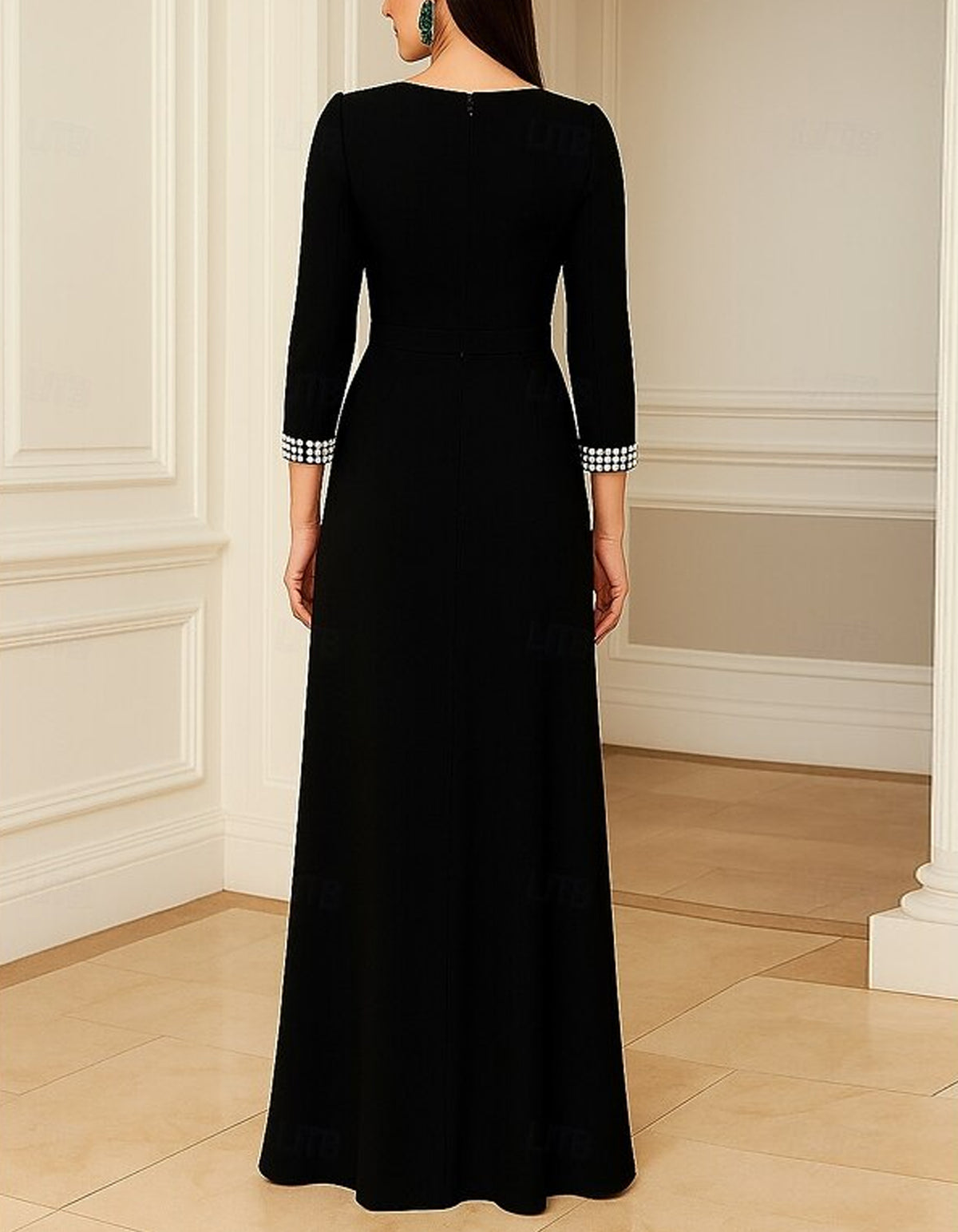 Solid Color V-Neck Three Quarter Sleeve Maxi Dress