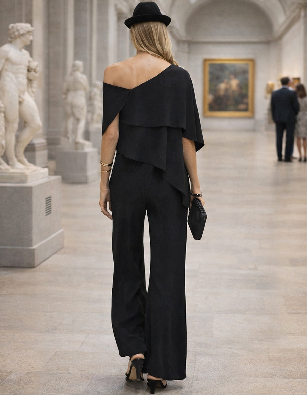 Black Asymmetric Jumpsuit Gown