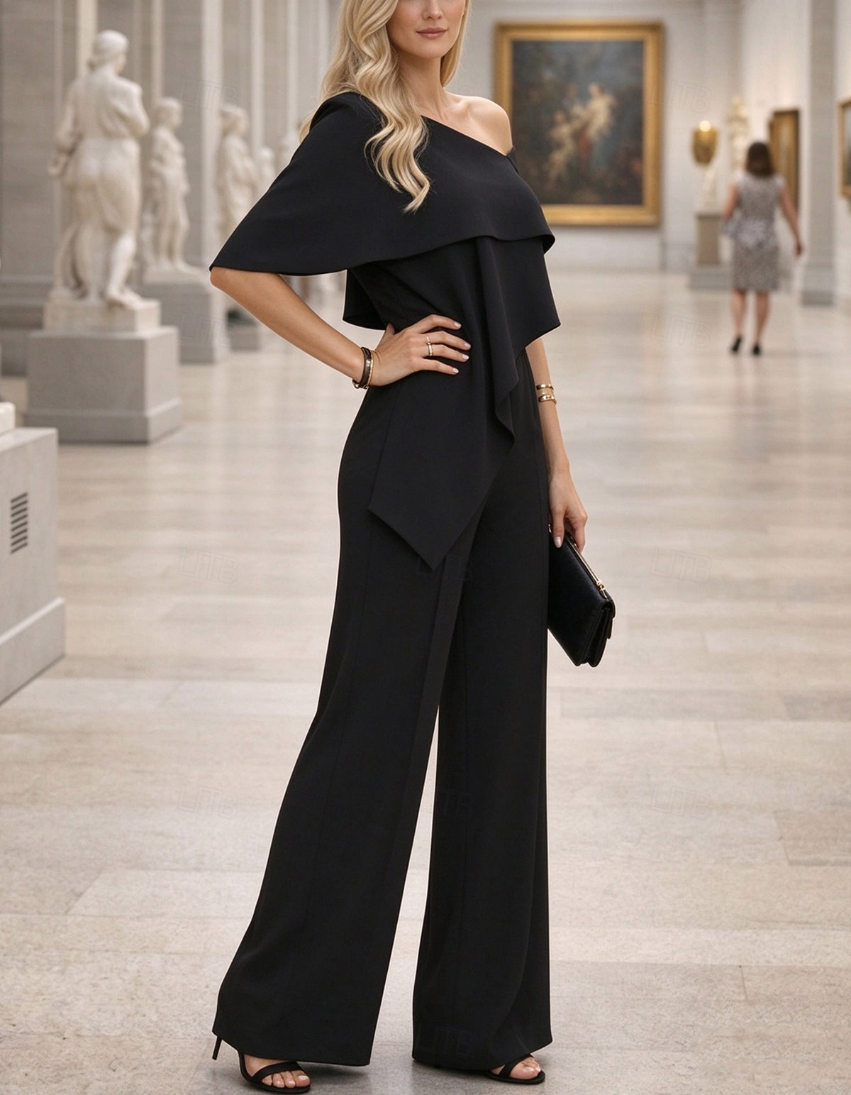 Black Asymmetric Jumpsuit Gown