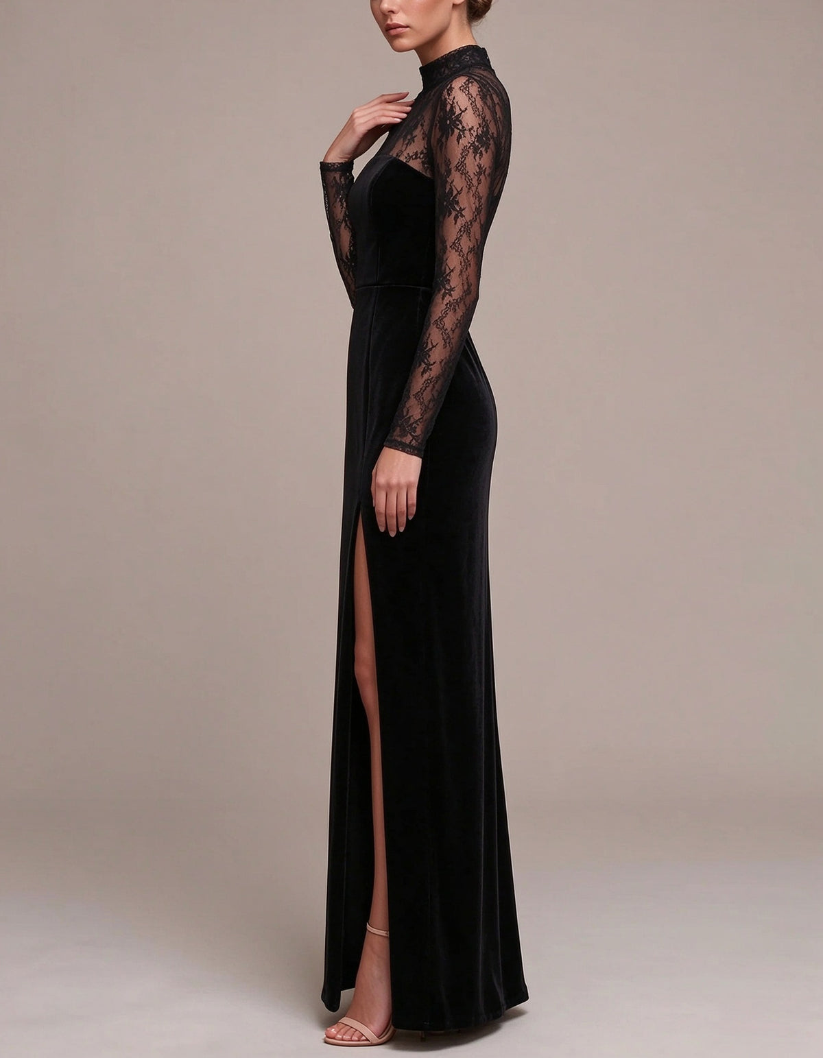 Black Velvet And Lace Maxi Dress