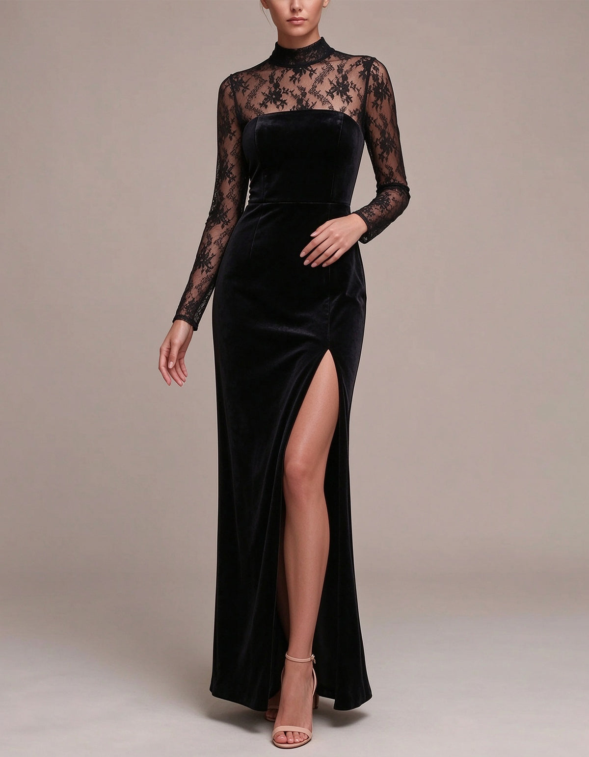 Black Velvet And Lace Maxi Dress