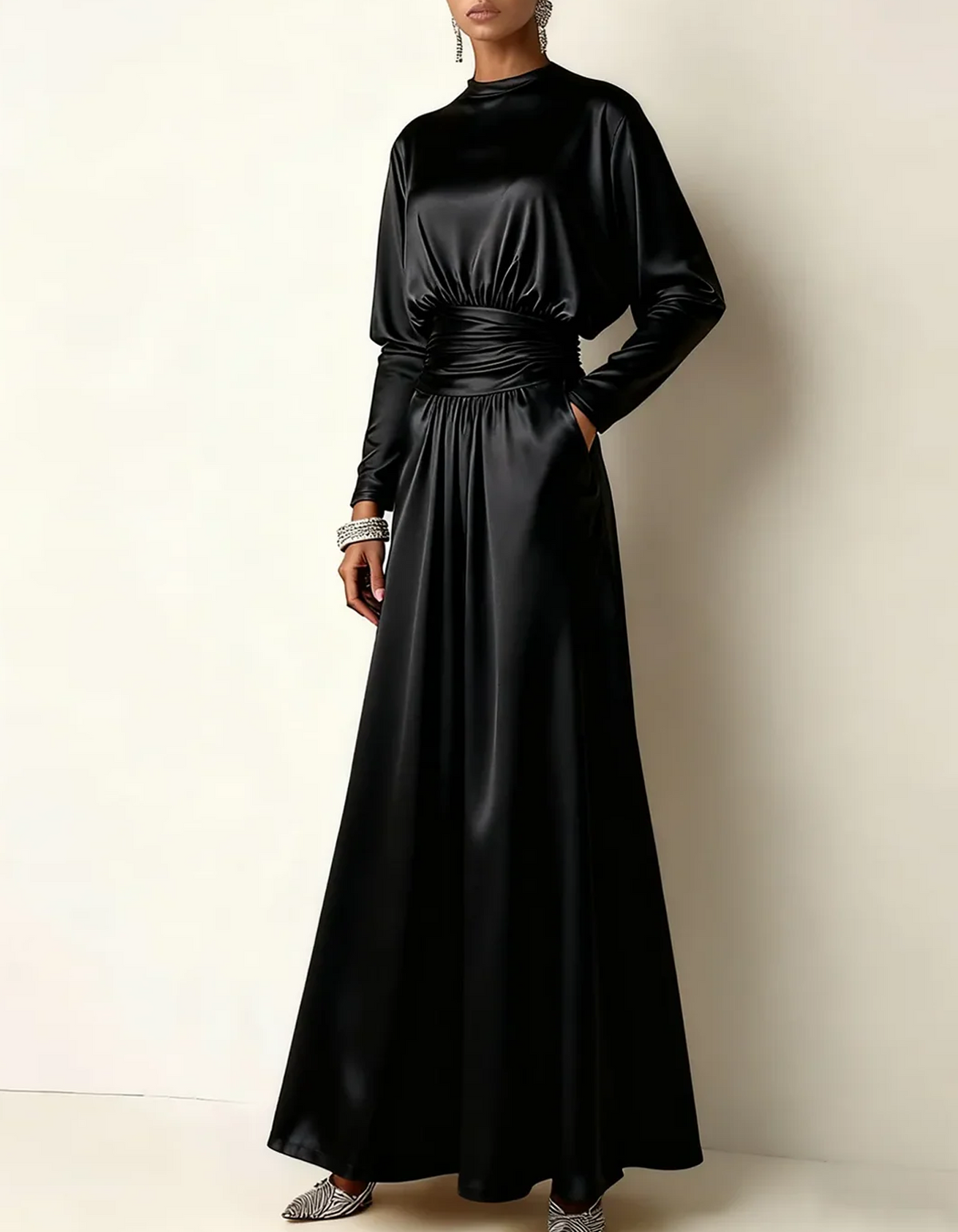 High Neck Satin Modest Maxi Dress