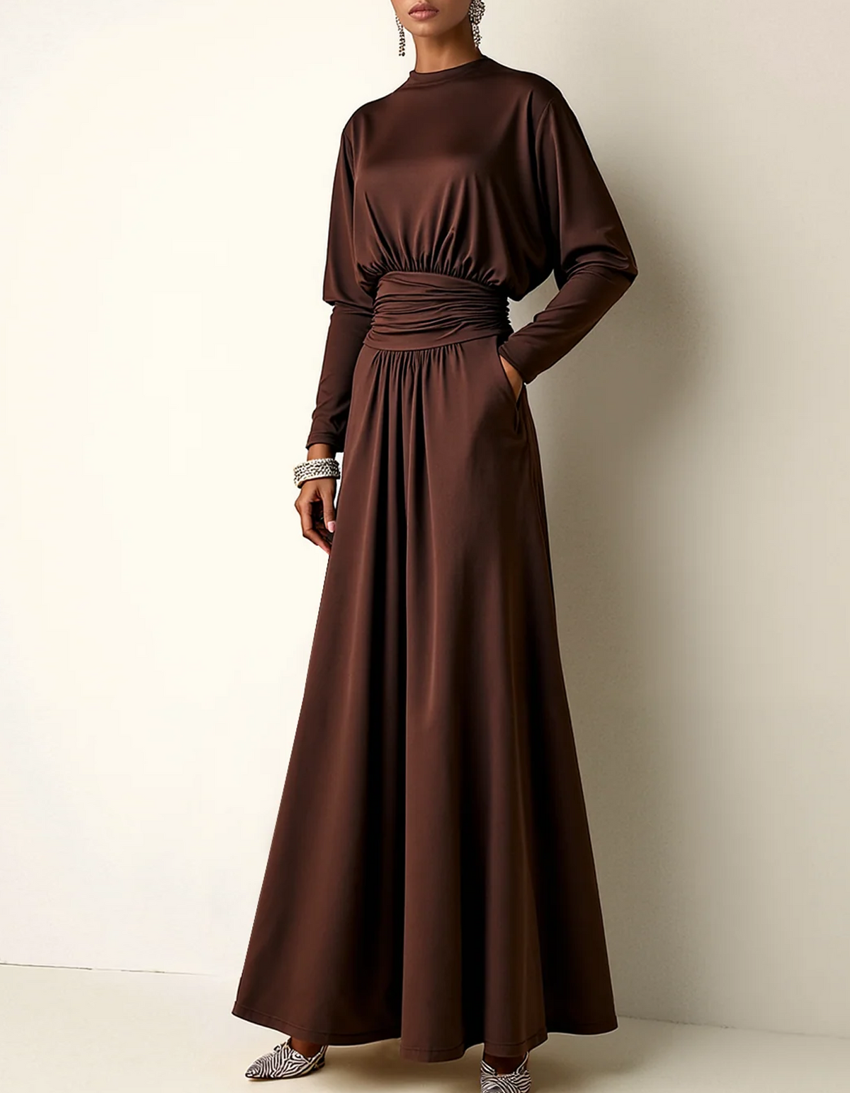 High Neck Satin Modest Maxi Dress
