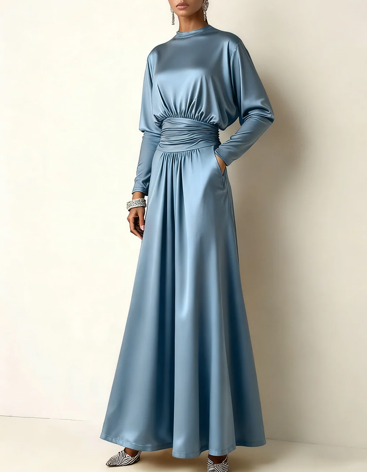 High Neck Satin Modest Maxi Dress