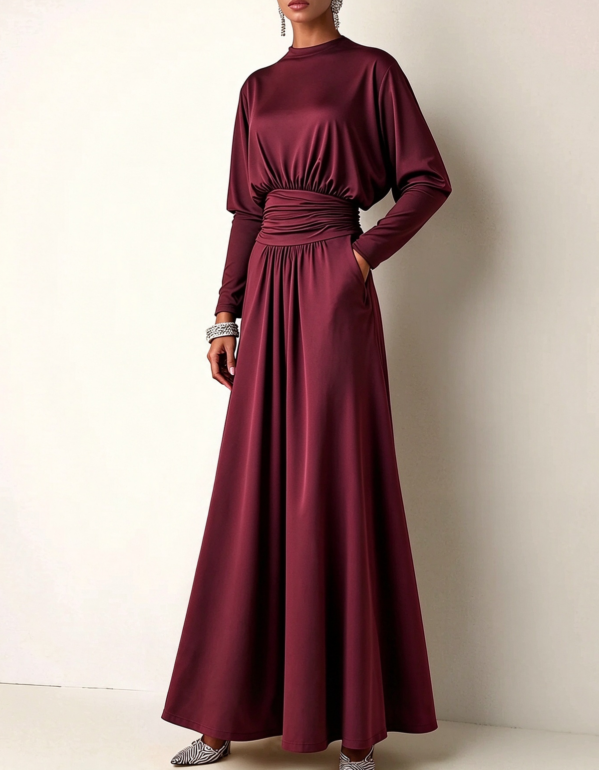 High Neck Satin Modest Maxi Dress