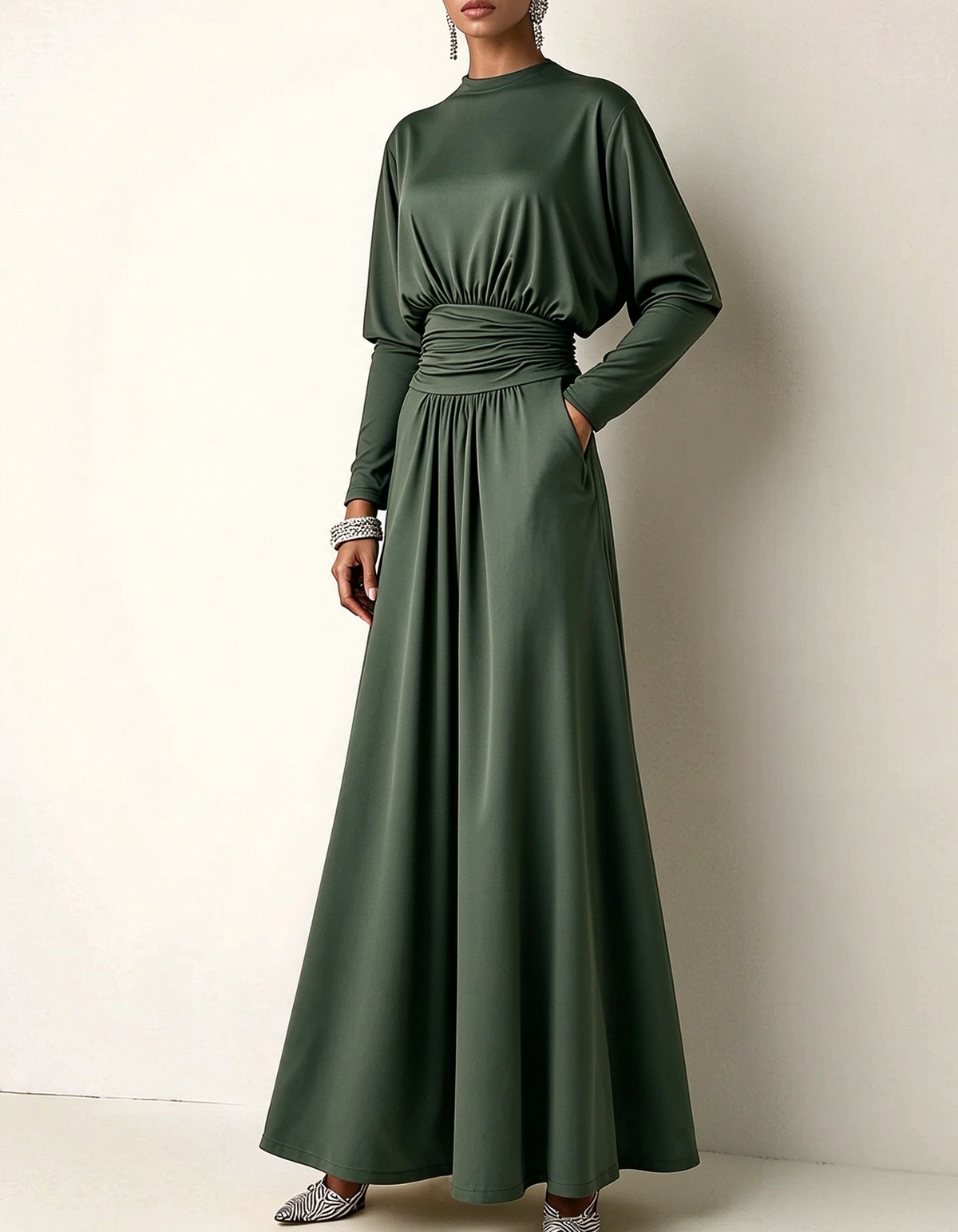 High Neck Satin Modest Maxi Dress