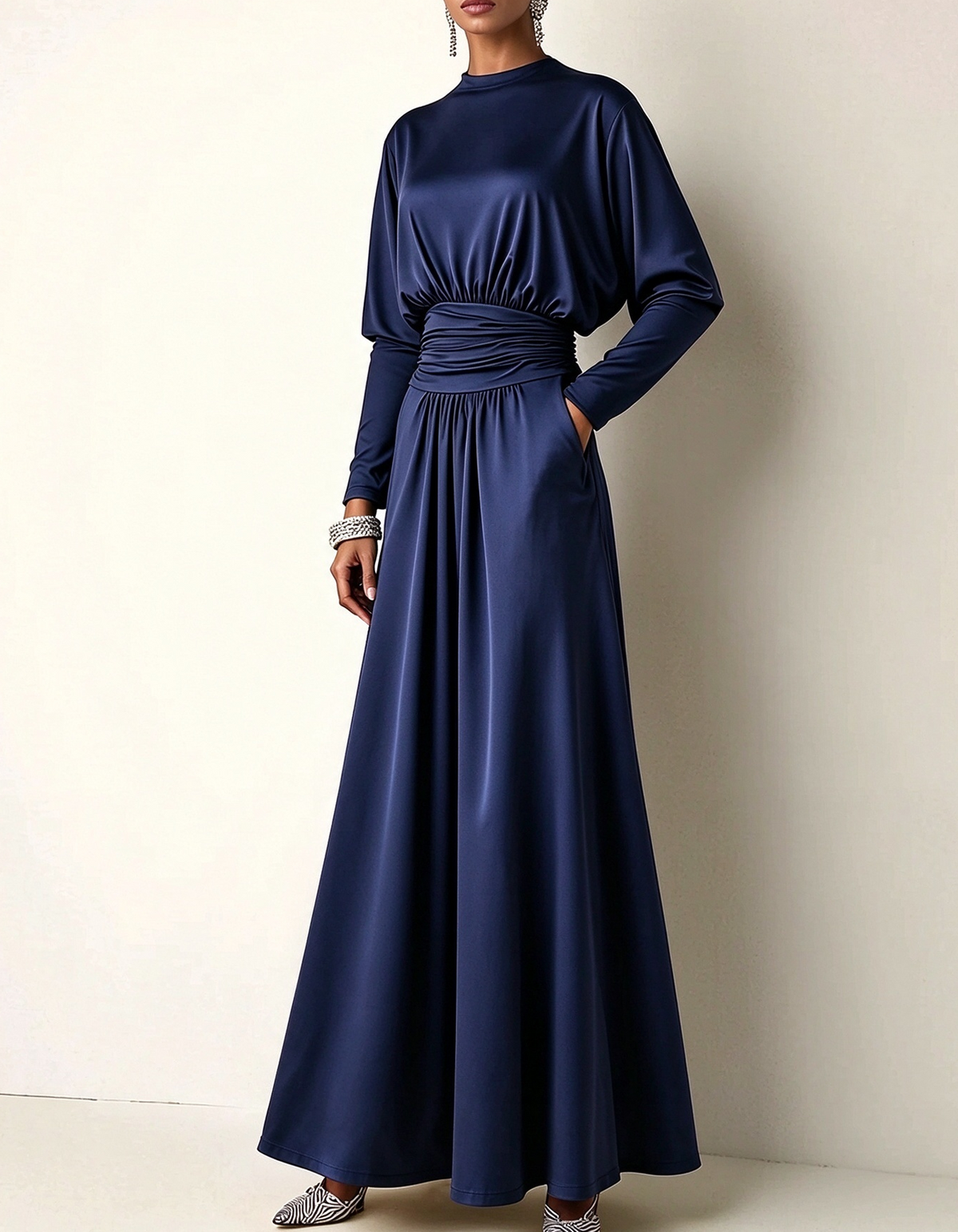 High Neck Satin Modest Maxi Dress