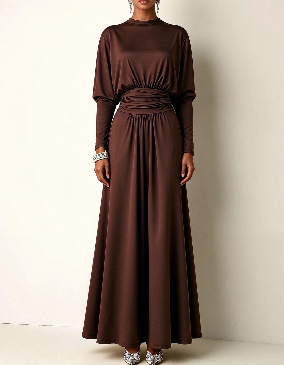 High Neck Satin Modest Maxi Dress