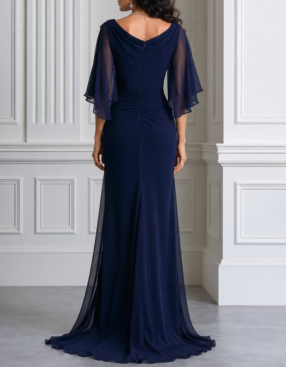 Navy Blue Chiffon Cowl Neck Maxi Dress