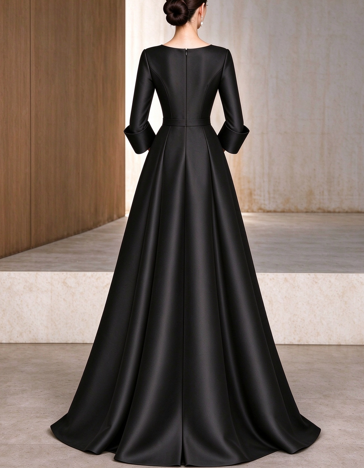 Notched V-Neck Satin A-Line Evening Gown Maxi Dress