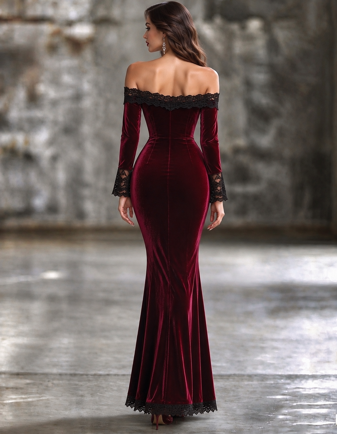 Burgundy Velvet Off The Shoulder Maxi Dress
