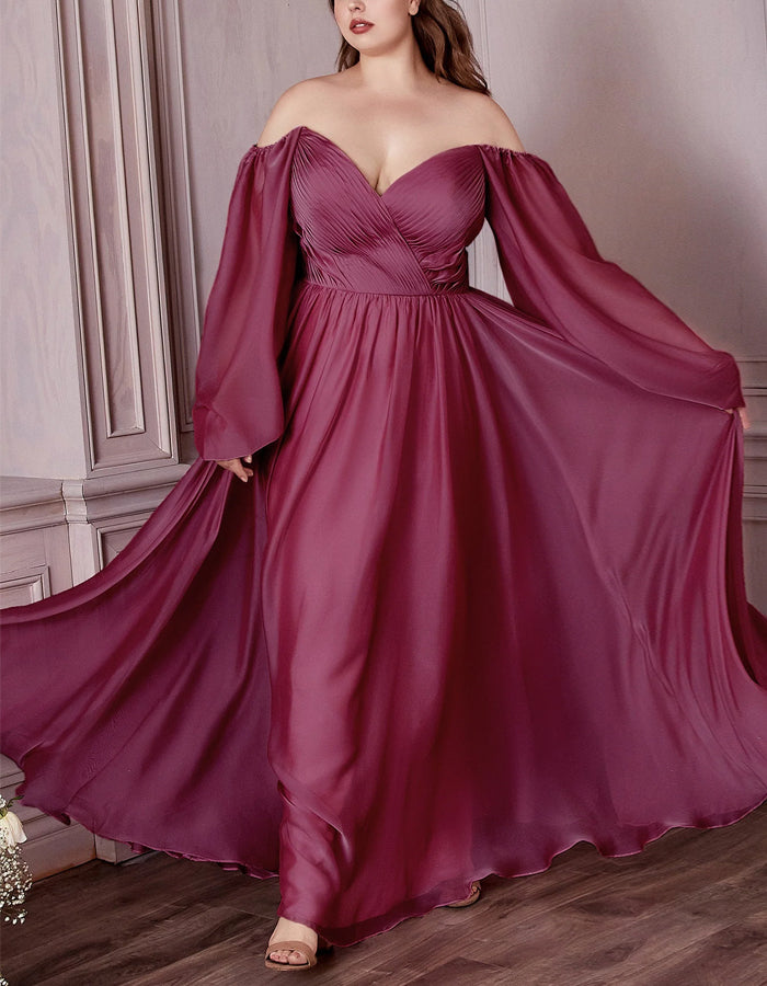 Solid Color Long Sleeve Chiffon Maxi Dress