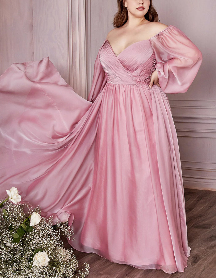 Solid Color Long Sleeve Chiffon Maxi Dress