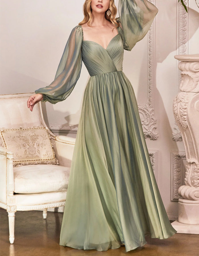 Solid Color Long Sleeve Chiffon Maxi Dress