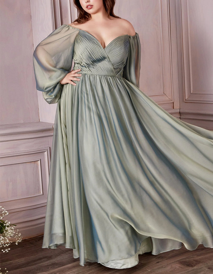 Solid Color Long Sleeve Chiffon Maxi Dress