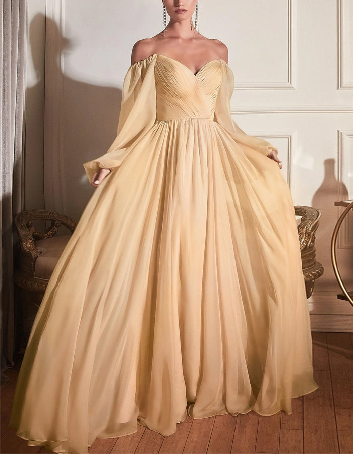 Solid Color Long Sleeve Chiffon Maxi Dress