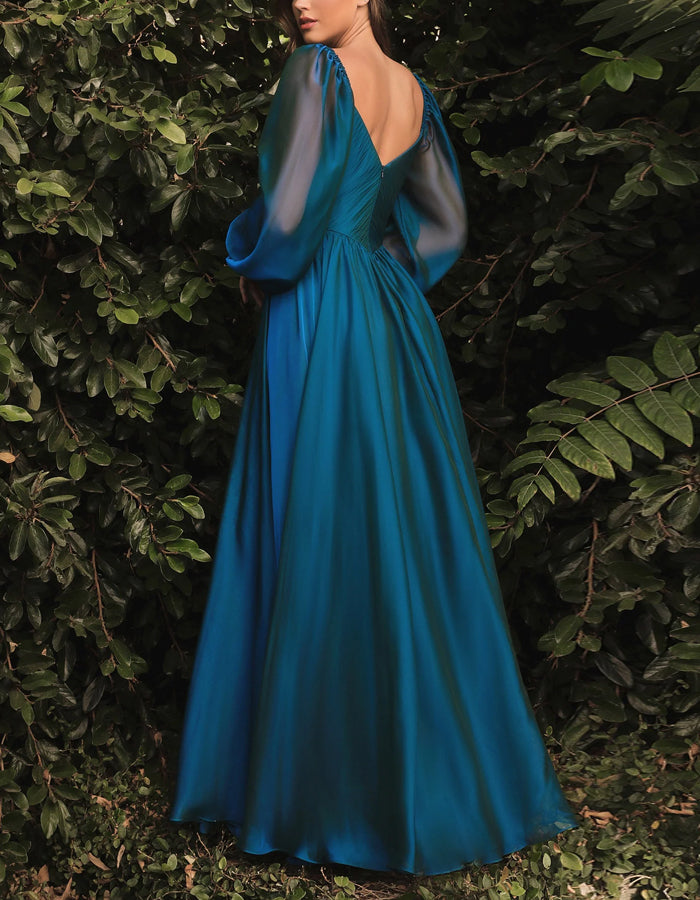Solid Color Long Sleeve Chiffon Maxi Dress