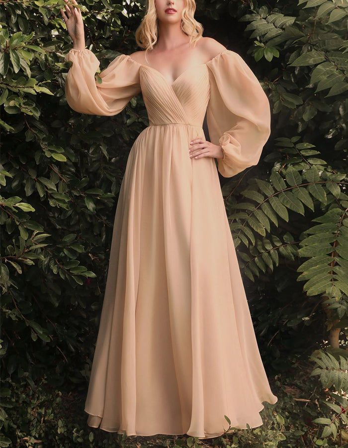 Solid Color Long Sleeve Chiffon Maxi Dress