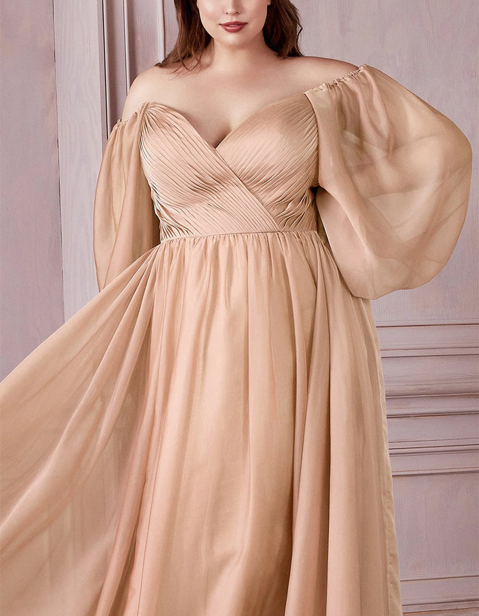 Solid Color Long Sleeve Chiffon Maxi Dress