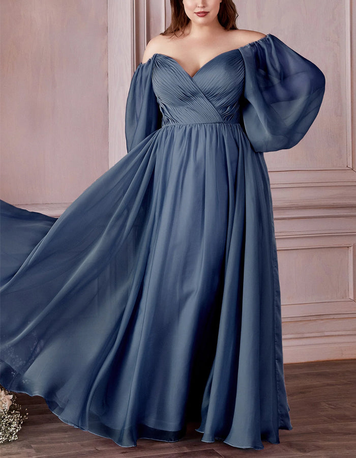 Solid Color Long Sleeve Chiffon Maxi Dress