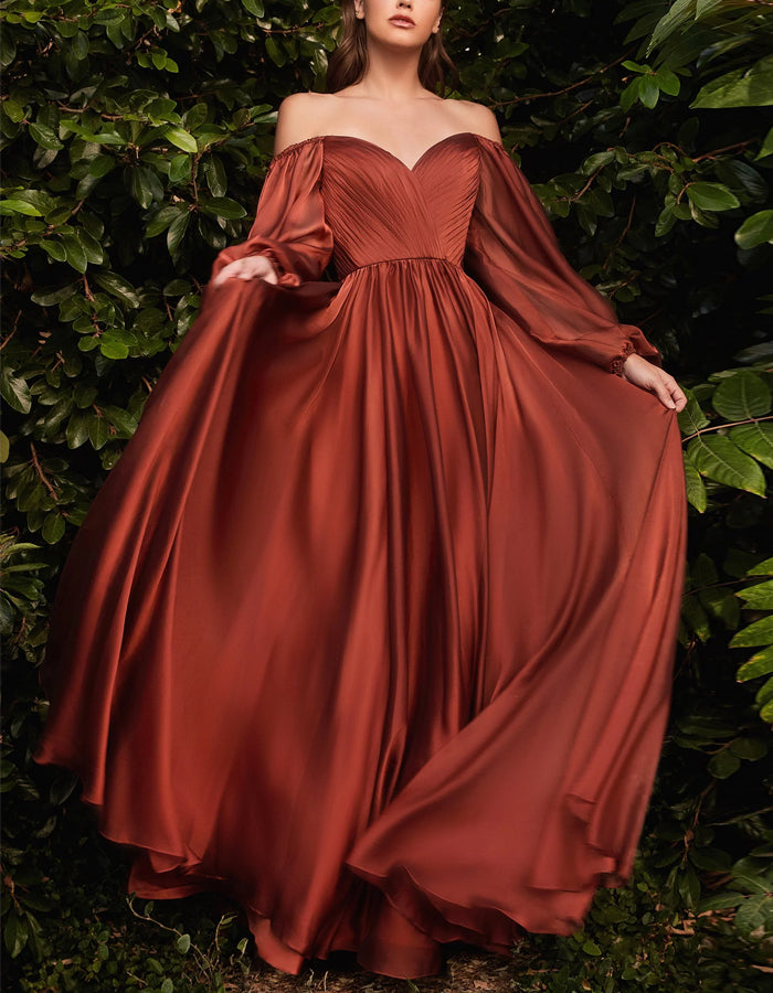Solid Color Long Sleeve Chiffon Maxi Dress