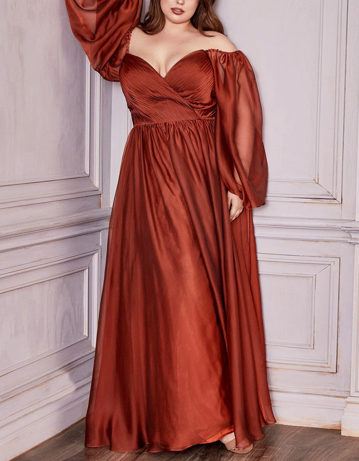 Solid Color Long Sleeve Chiffon Maxi Dress