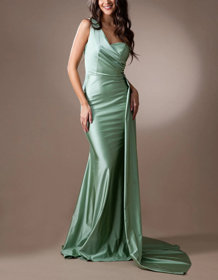 Slim-fit One-shoulder Satin Maxi Dress