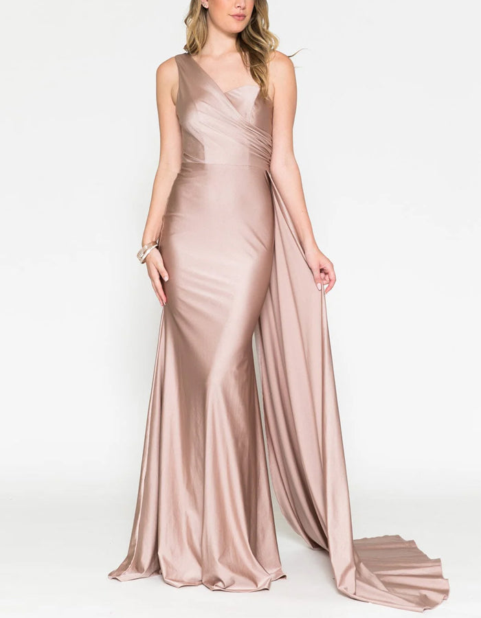 Slim-fit One-shoulder Satin Maxi Dress