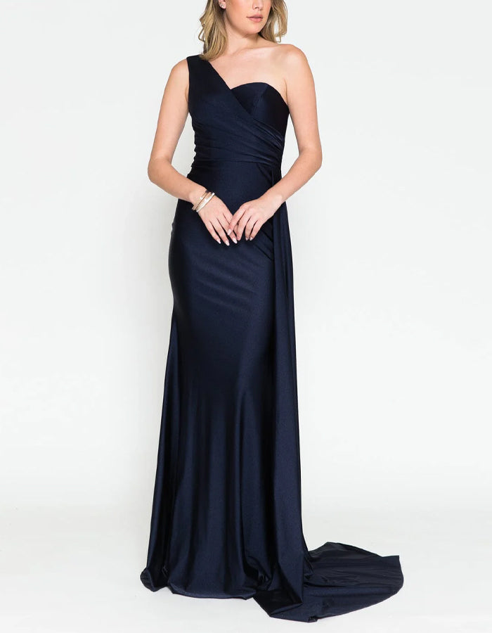 Slim-fit One-shoulder Satin Maxi Dress