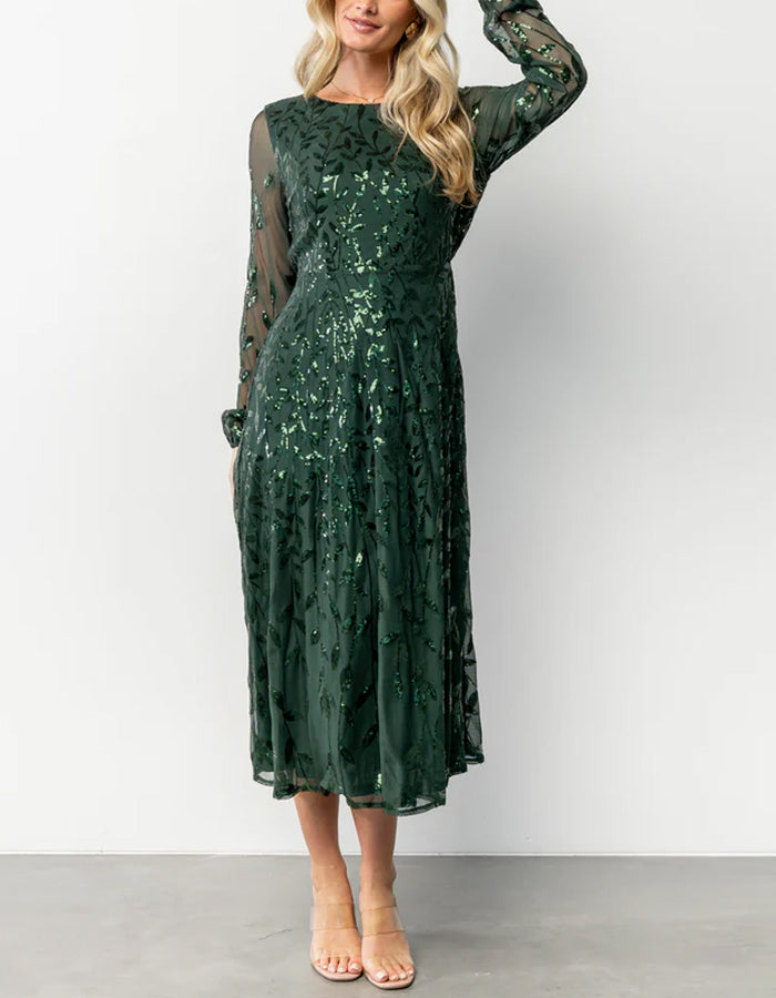 Robe midi verte à paillettes