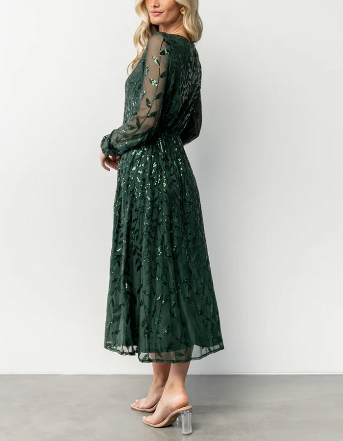 Robe midi verte à paillettes