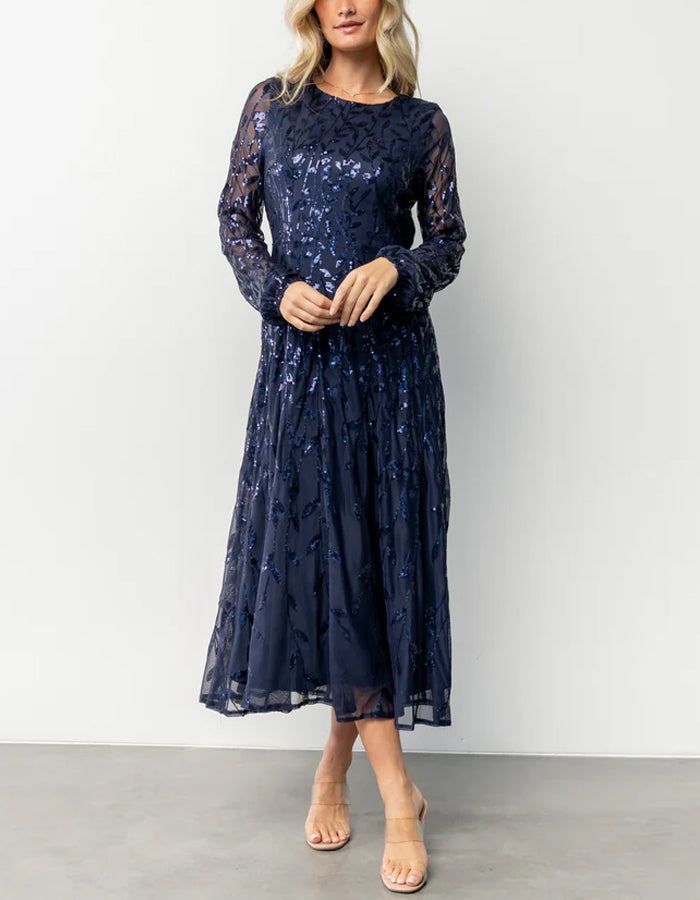 Dark Blue Sequined Midi Dress