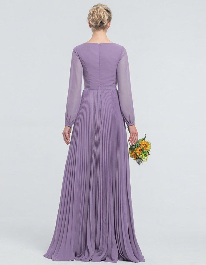 Purple Long Sleeved Chiffon Maxi Dress