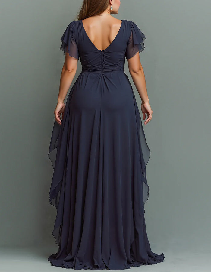 Dark Blue V-neck Chiffon Maxi Dress