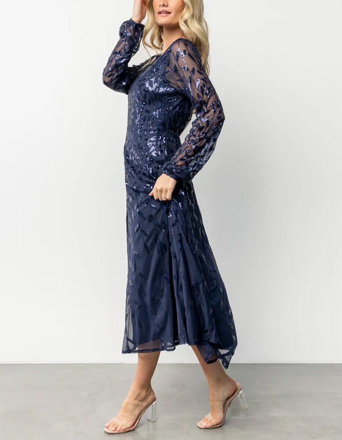 Dark Blue Sequined Midi Dress