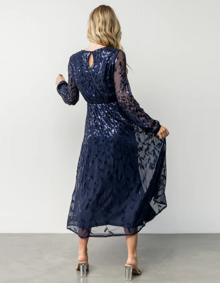 Dark Blue Sequined Midi Dress