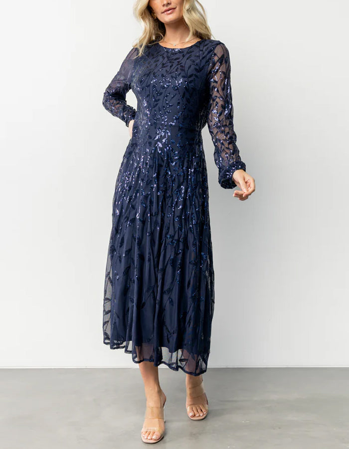 Dark Blue Sequined Midi Dress