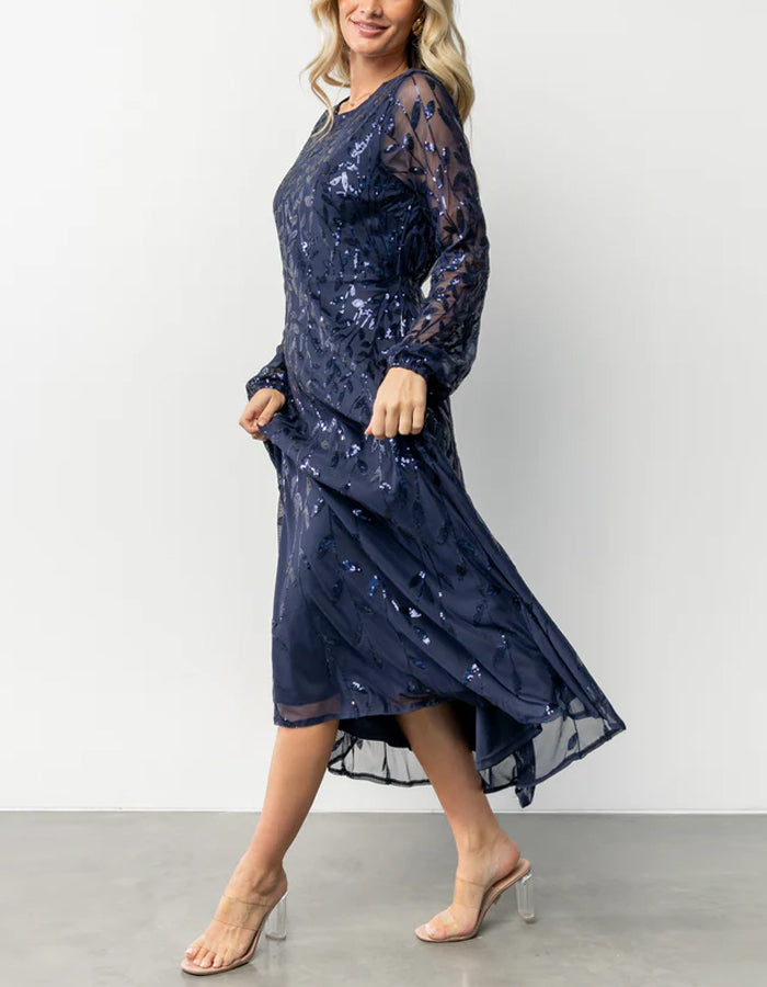 Dark Blue Sequined Midi Dress