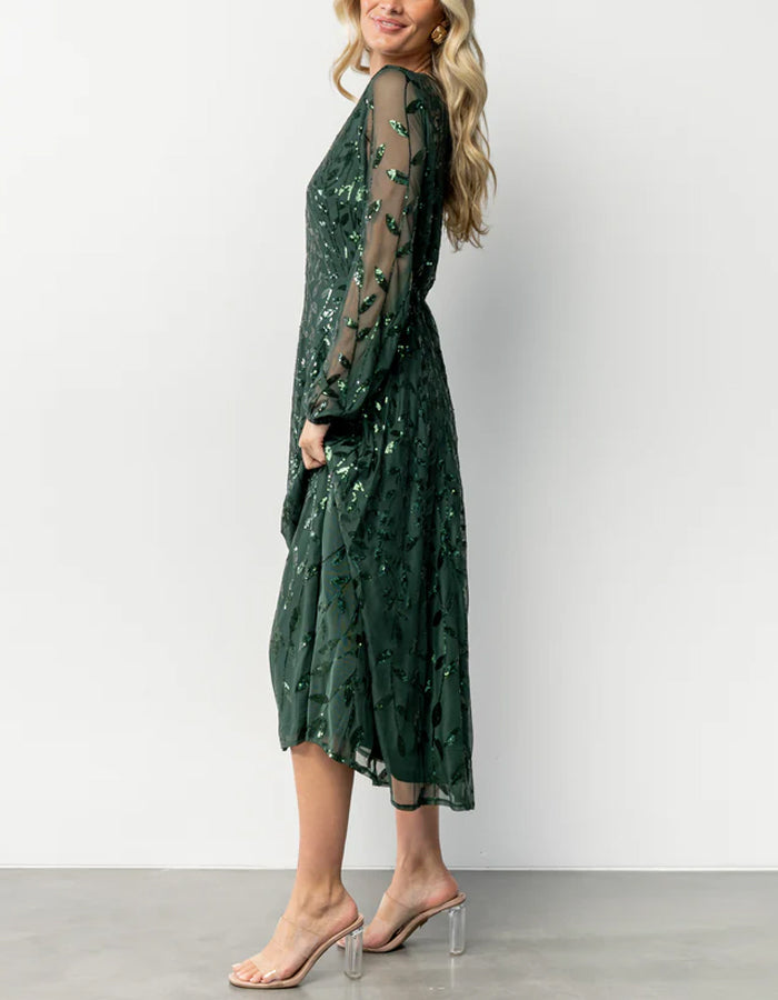 Robe midi verte à paillettes