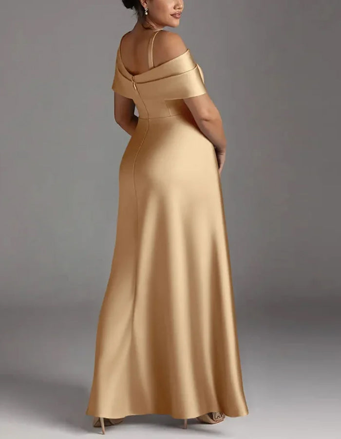 Champagne Silk Short Sleeves  Maxi Dress