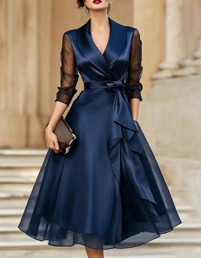Burgundy Satin Tulle Midi Dress