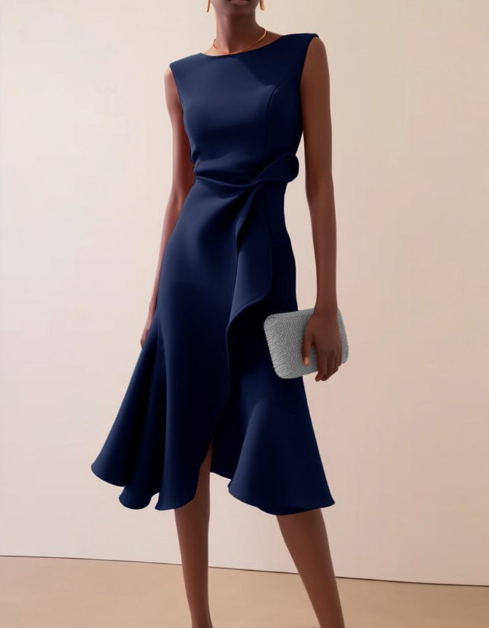 Round Neck Sleeveless Elegant Midi Dress