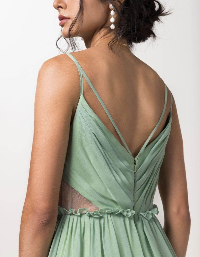 Light Green A-line Floor-length Chiffon Bridesmaid Dress
