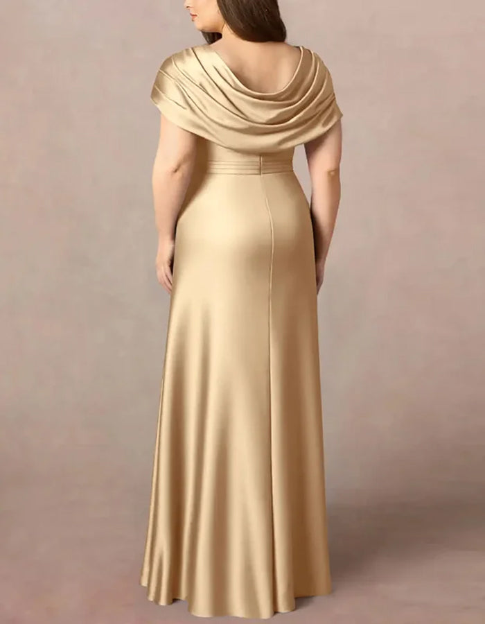 Champagne Silk Short Sleeves  Maxi Dress