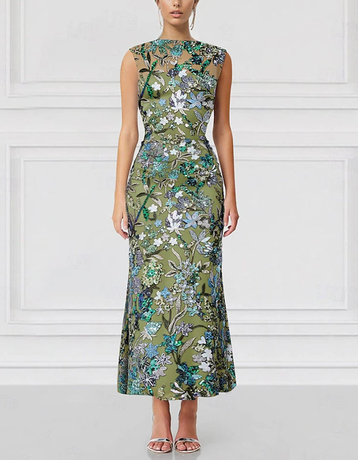 Green Mermaid Embroidery Elegant Sequins Maxi Dress