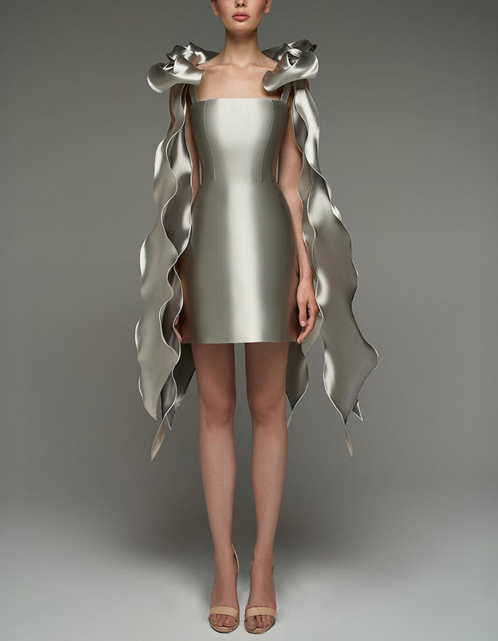 Silver Strappy Satin Mini Dress