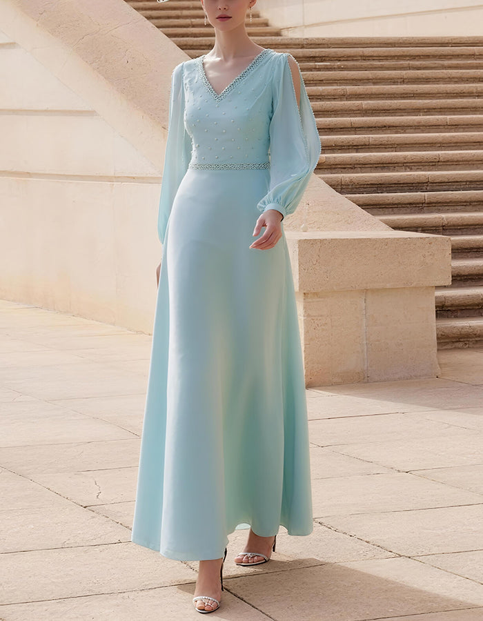 Light Green V-neck Chiffon Maxi Dress